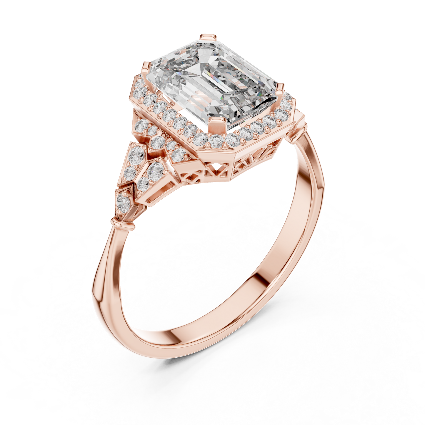 1.70CtSculpted Emerald Halo Ring • Bold Vintage Geometry • Luxe Moissanite Diamond Engagement Gift