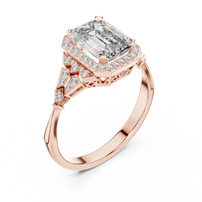 1.70CtSculpted Emerald Halo Ring • Bold Vintage Geometry • Luxe Moissanite Diamond Engagement Gift