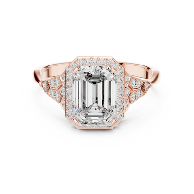 1.70CtSculpted Emerald Halo Ring • Bold Vintage Geometry • Luxe Lab Diamond Engagement Gift