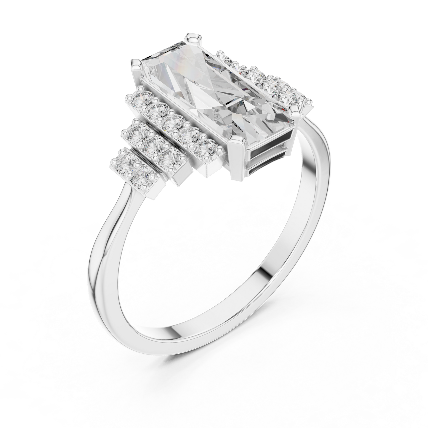 1.80Ct Elongated Prism Staircase Ring • Tiered Sparkle Art Deco Band • Ultra Modern Bridal Solitaire