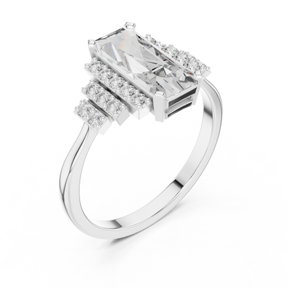 1.80Ct Elongated Prism Staircase Ring • Tiered Sparkle Art Deco Band • Ultra Modern Bridal Solitaire