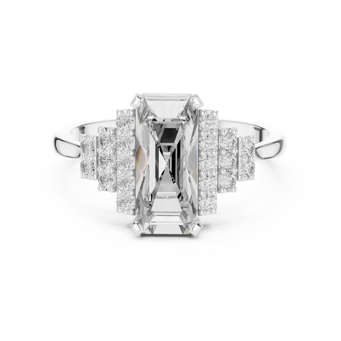 1.80Ct Elongated Prism Staircase Ring • Tiered Sparkle Art Deco Band • Ultra Modern Bridal Solitaire