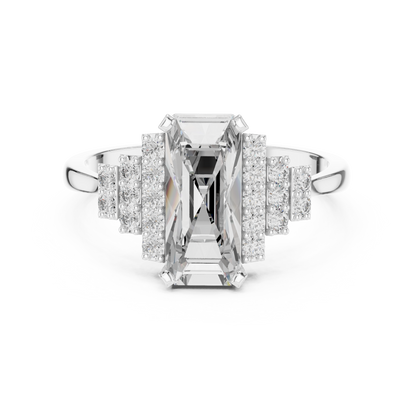 1.80Ct Elongated Prism Staircase Ring • Tiered Sparkle Art Deco Band • Ultra Modern Bridal Solitaire