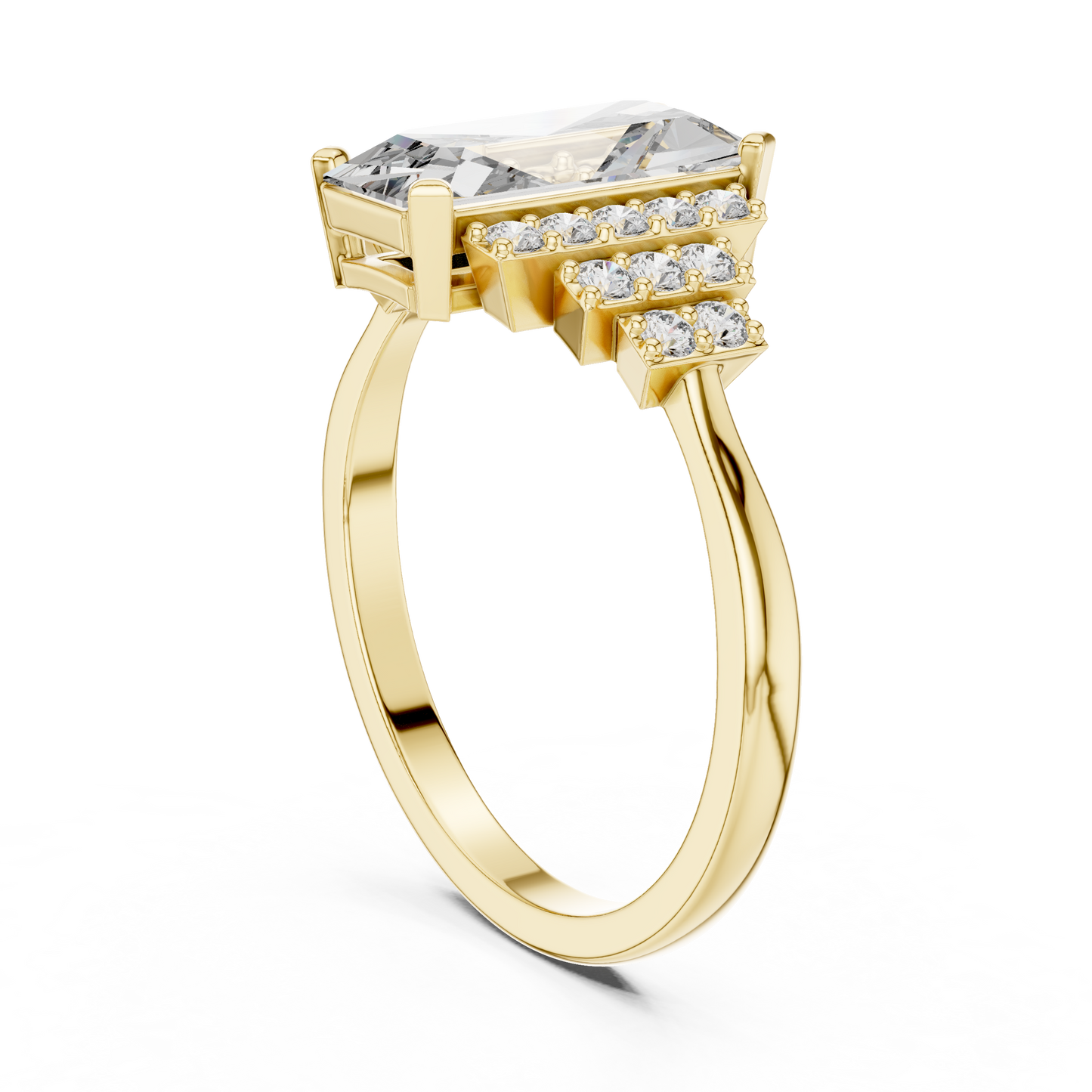 1.80Ct Elongated Prism Staircase Ring • Tiered Sparkle Art Deco Band • Ultra Modern Bridal Solitaire