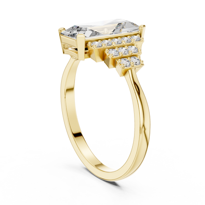 1.80Ct Elongated Prism Staircase Ring • Tiered Sparkle Art Deco Band • Ultra Modern Bridal Solitaire