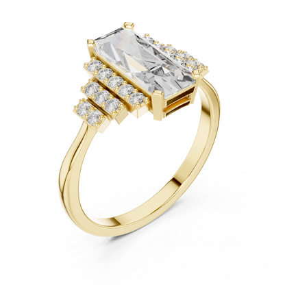 1.80Ct Elongated Prism Staircase Ring • Tiered Sparkle Art Deco Band • Ultra Modern Bridal Solitaire