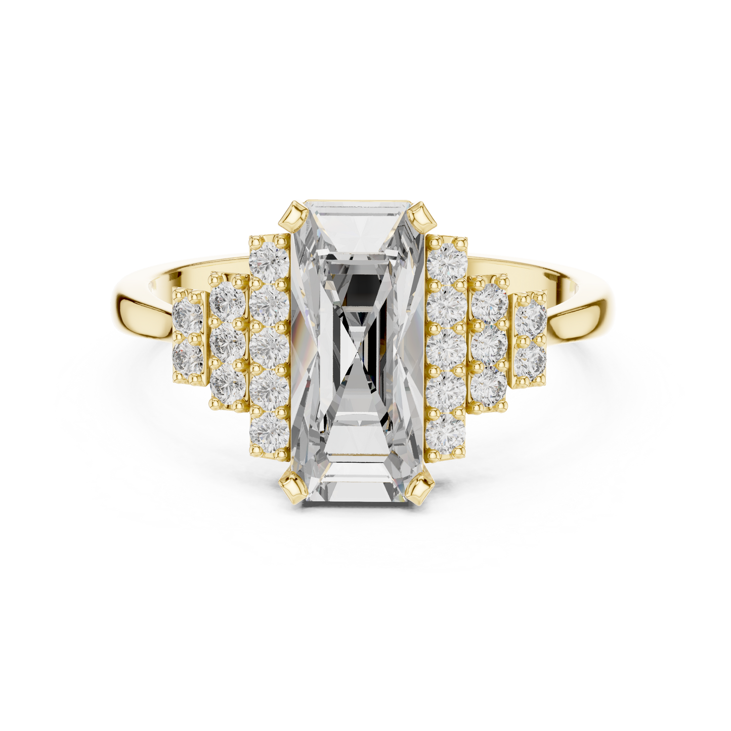 1.80Ct Elongated Prism Staircase Ring • Tiered Sparkle Art Deco Band • Ultra Modern Bridal Solitaire