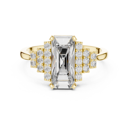 1.80Ct Elongated Prism Staircase Ring • Tiered Sparkle Art Deco Band • Ultra Modern Bridal Solitaire