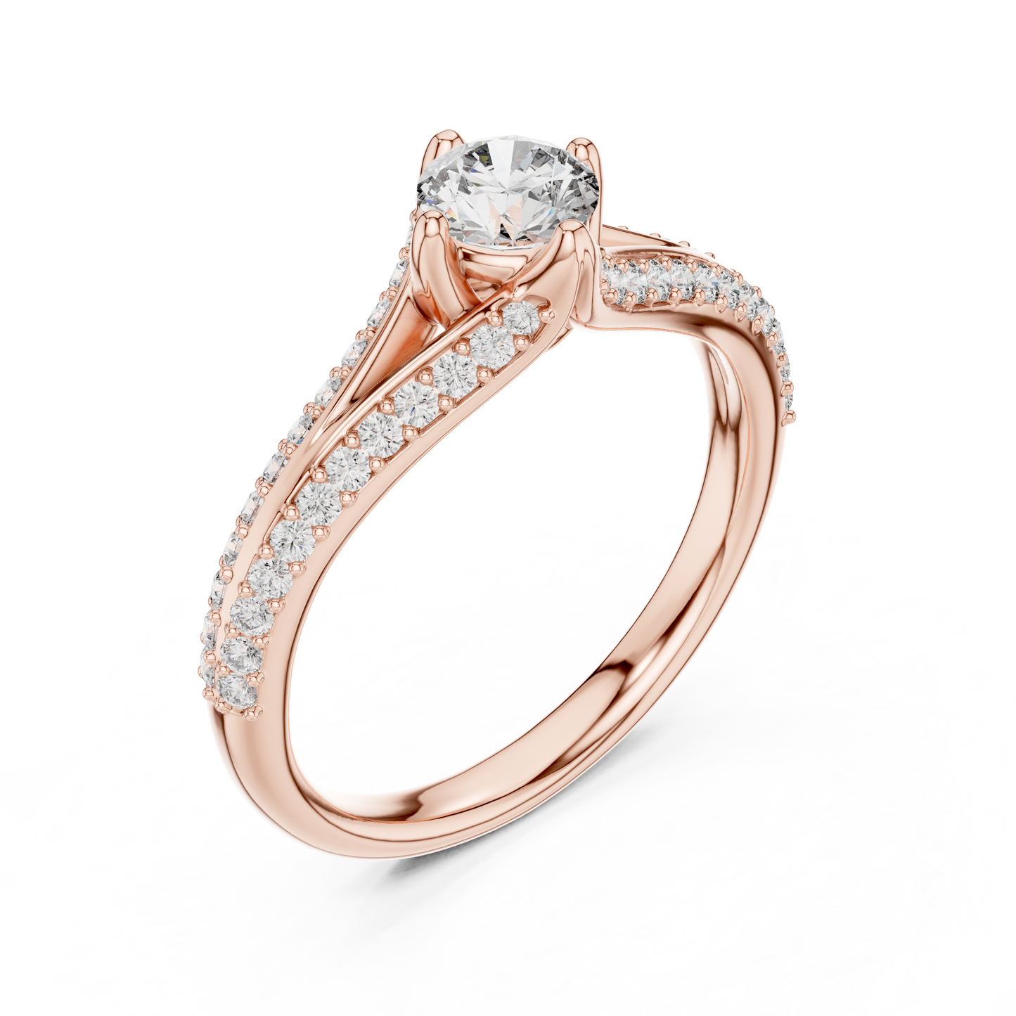 Crisscross Band Engagement Ring | Delicate Silver Diamond Setting-Silver Rose Plated Twirl Solitaire