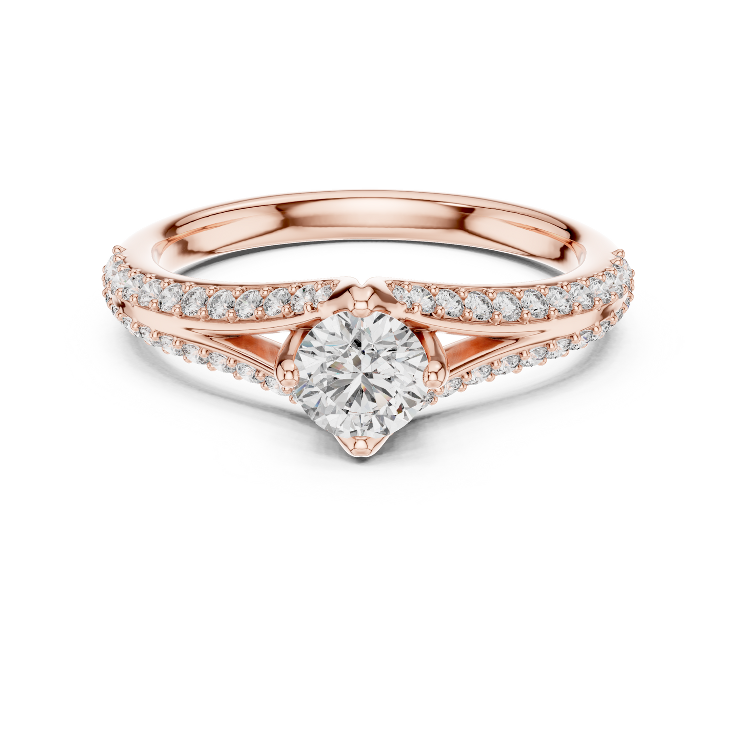 Crisscross Band Engagement Ring | Delicate Silver Diamond Setting-Silver Rose Plated Twirl Solitaire