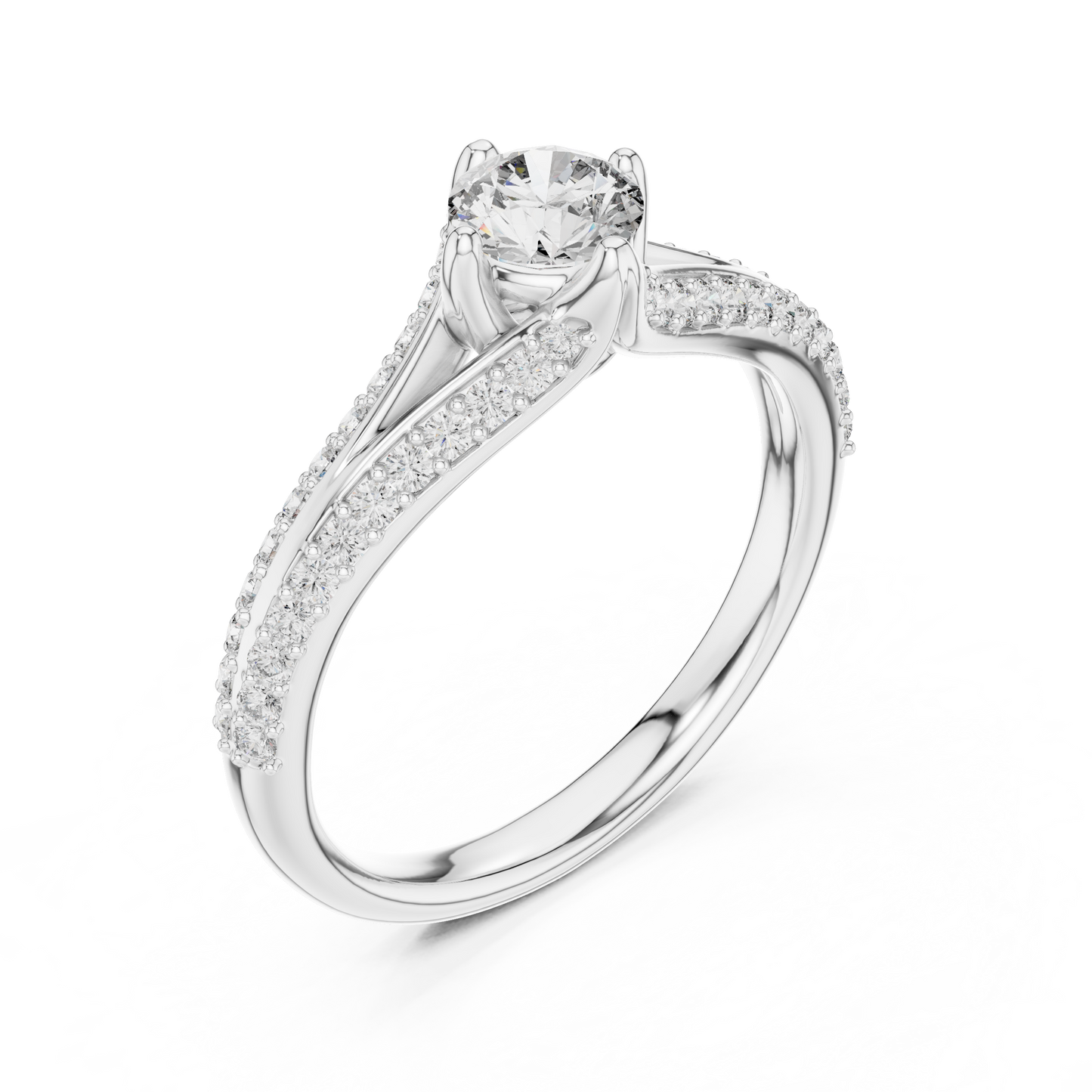 Crisscross Band Engagement Ring | Delicate Silver Diamond Setting-Silver Rose Plated Twirl Solitaire