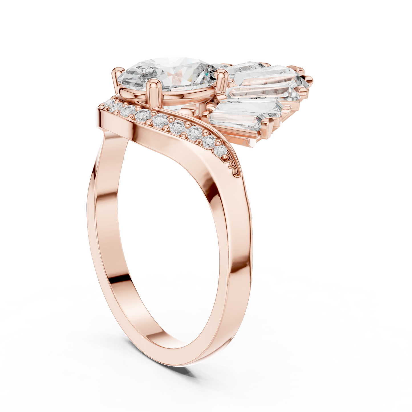 Halo Fleur™ Oval Radiance Ring — Petal-Fan Baguette Shine • Modern Glam Jewelry