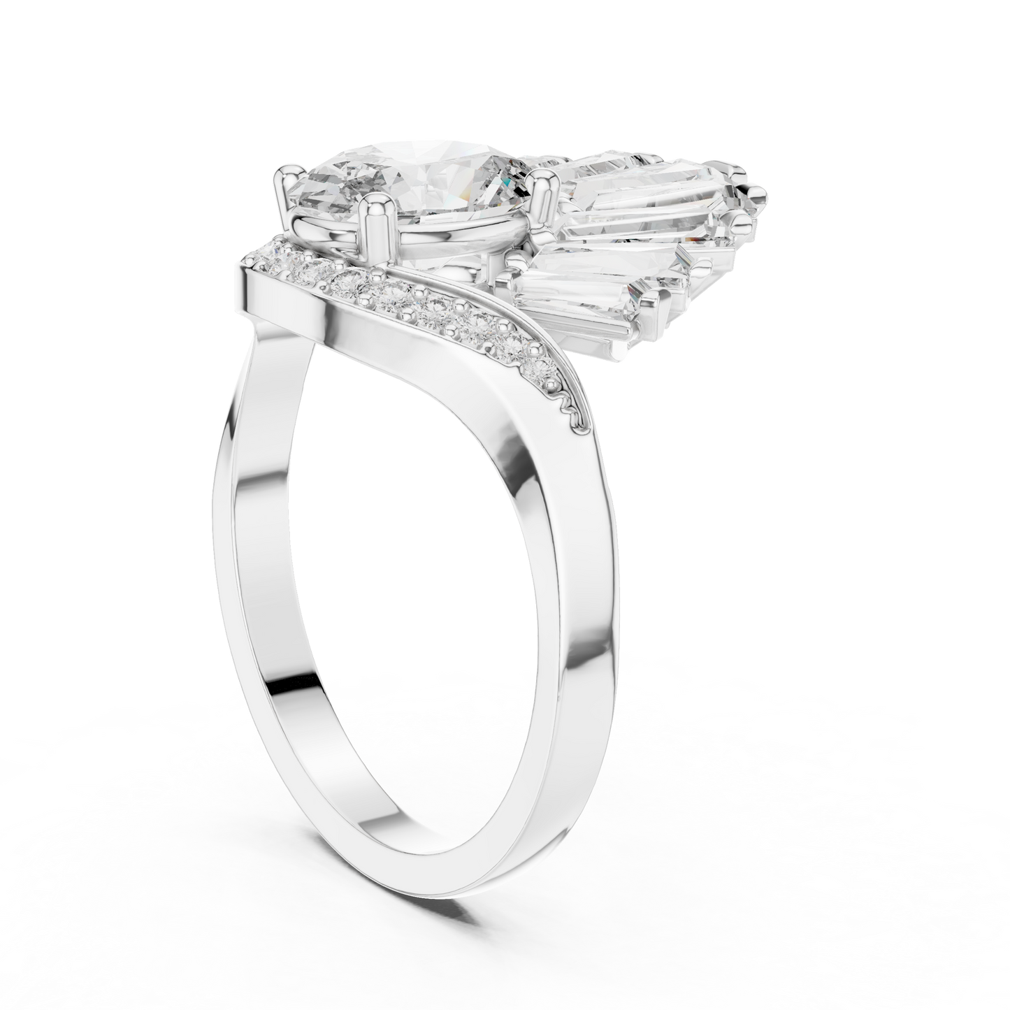 Halo Fleur™ Oval Radiance Ring — Petal-Fan Baguette Shine • Modern Glam Jewelry