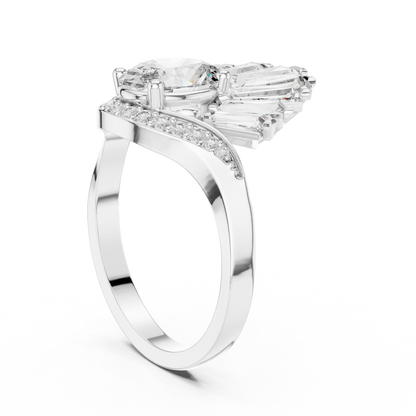 Halo Fleur™ Oval Radiance Ring — Petal-Fan Baguette Shine • Modern Glam Jewelry