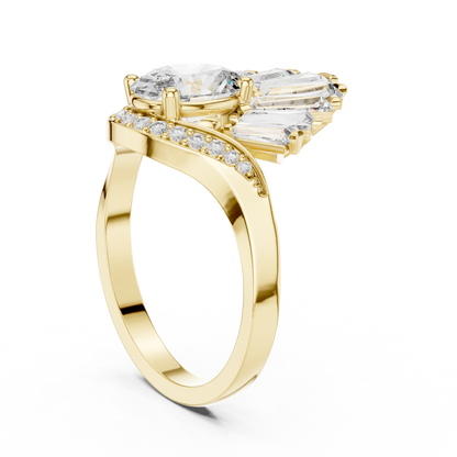 Halo Fleur™ Oval Radiance Ring — Petal-Fan Baguette Shine • Modern Glam Jewelry