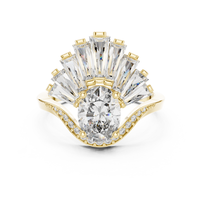 Halo Fleur™ Oval Radiance Ring — Petal-Fan Baguette Shine • Modern Glam Jewelry