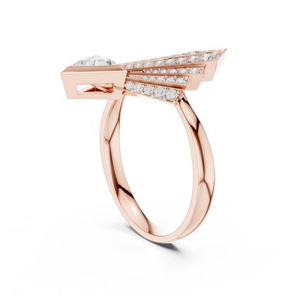 Bold Geometric Royal Ring | Triangle Diamond High Jewelry | Yellow Rose White Gold Glamour