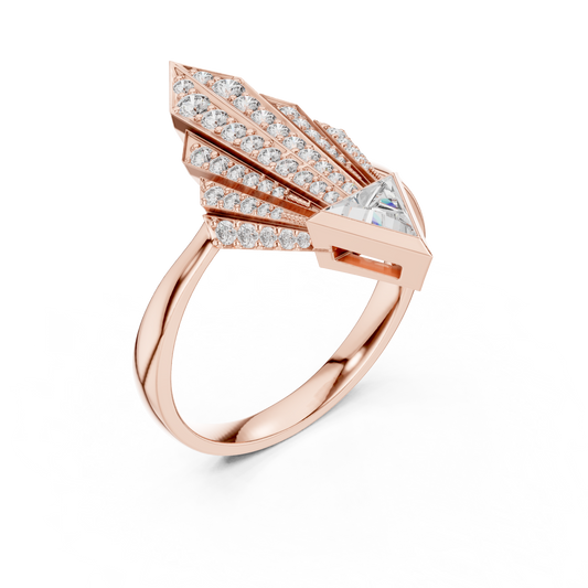 Bold Geometric Royal Ring | Triangle Diamond High Jewelry | Yellow Rose White Gold Glamour