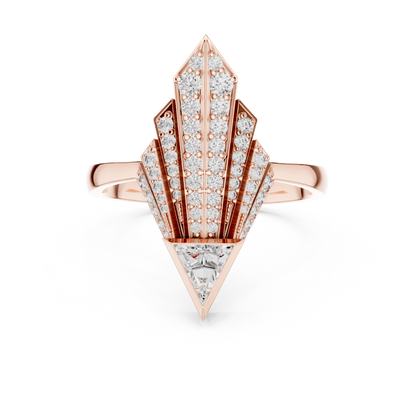 Bold Geometric Royal Ring | Triangle Diamond High Jewelry | Yellow Rose White Gold Glamour