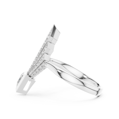 Bold Geometric Royal Ring | Triangle Diamond High Jewelry | Yellow Rose White Gold Glamour