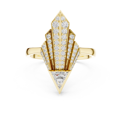 Bold Geometric Royal Ring | Triangle Diamond High Jewelry | Yellow Rose White Gold Glamour