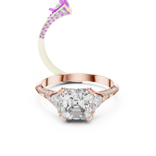 1.20Ct Contemporary Cushion Ring | Sparkling Diamond Shank | Timeless Bridal Jewelry - Trillion Side Sparkle