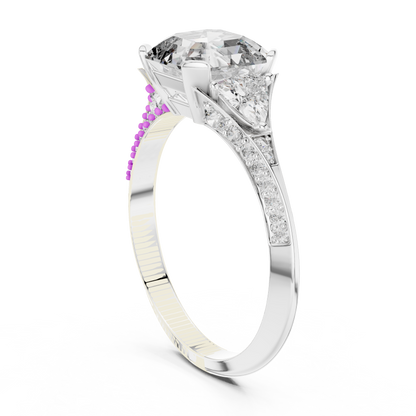 1.20Ct Contemporary Cushion Ring | Sparkling Diamond Shank | Timeless Bridal Jewelry - Trillion Side Sparkle