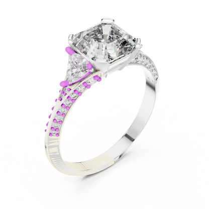 1.20Ct Contemporary Cushion Ring | Sparkling Diamond Shank | Timeless Bridal Jewelry - Trillion Side Sparkle