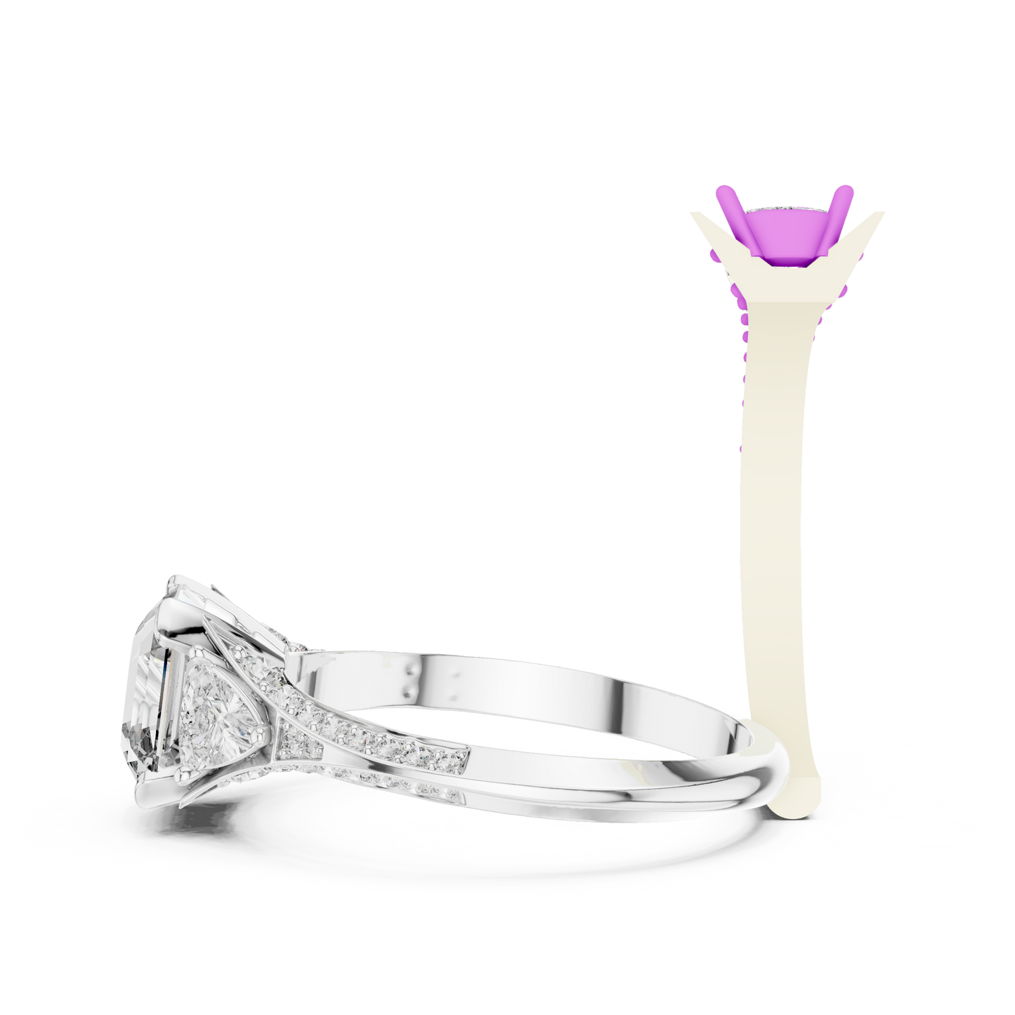 1.20Ct Contemporary Cushion Ring | Sparkling Diamond Shank | Timeless Bridal Jewelry - Trillion Side Sparkle