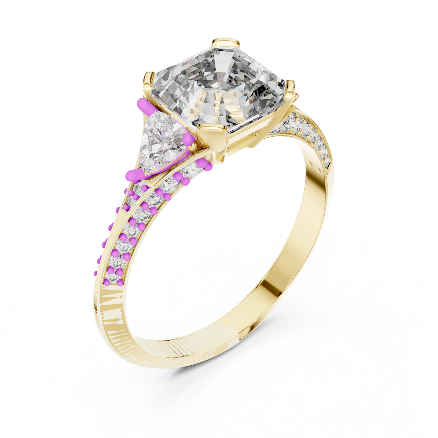 1.20Ct Contemporary Cushion Ring | Sparkling Diamond Shank | Timeless Bridal Jewelry - Trillion Side Sparkle