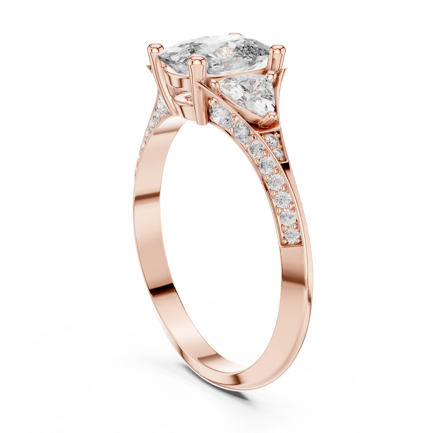1.20CtRadiant Cut Engagement Ring • Trillion Side Stones • Dainty Pave Diamond Band • Silver Bridal Ring