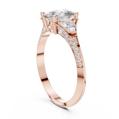 1.20CtRadiant Cut Engagement Ring • Trillion Side Stones • Dainty Pave Diamond Band • Silver Bridal Ring