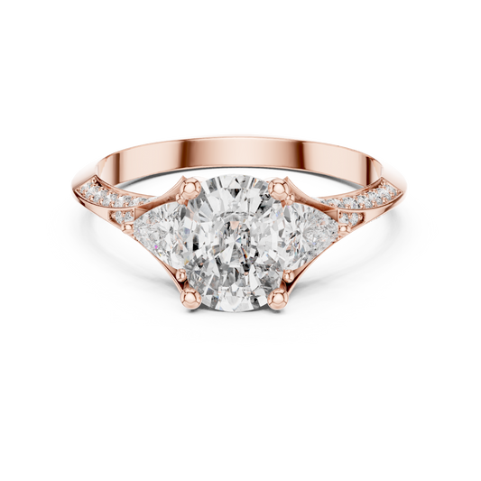 1.20CtRadiant Cut Engagement Ring • Trillion Side Stones • Dainty Pave Diamond Band •  Gold Bridal Ring
