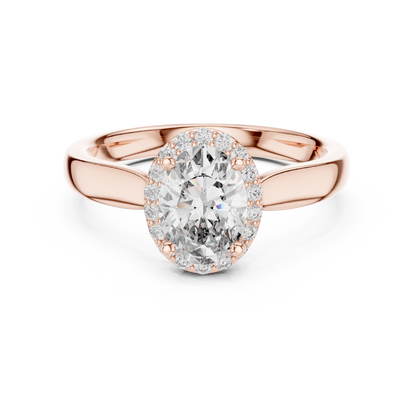 0.70Ct Oval Halo Engagement Ring – Twist Shank Band, Lab-Grown Diamond, Dainty Gold Proposal Ring