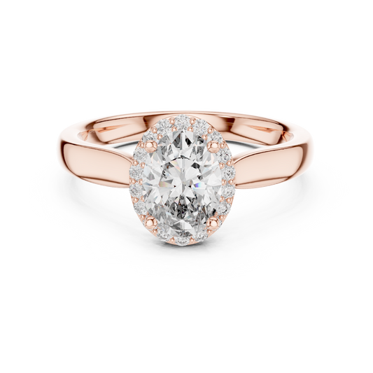 0.70Ct Oval Halo Engagement Ring – Twist Shank Band, Lab-Grown Diamond, Dainty Gold Proposal Ring