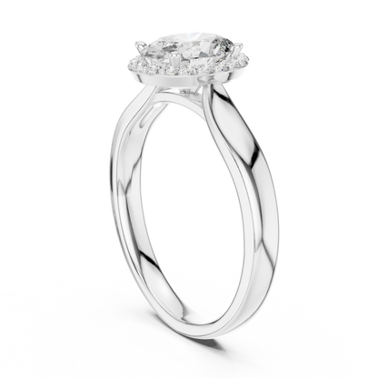 0.70Ct Oval Halo Engagement Ring – Twist Shank Band, Lab-Grown Diamond, Dainty Gold Proposal Ring