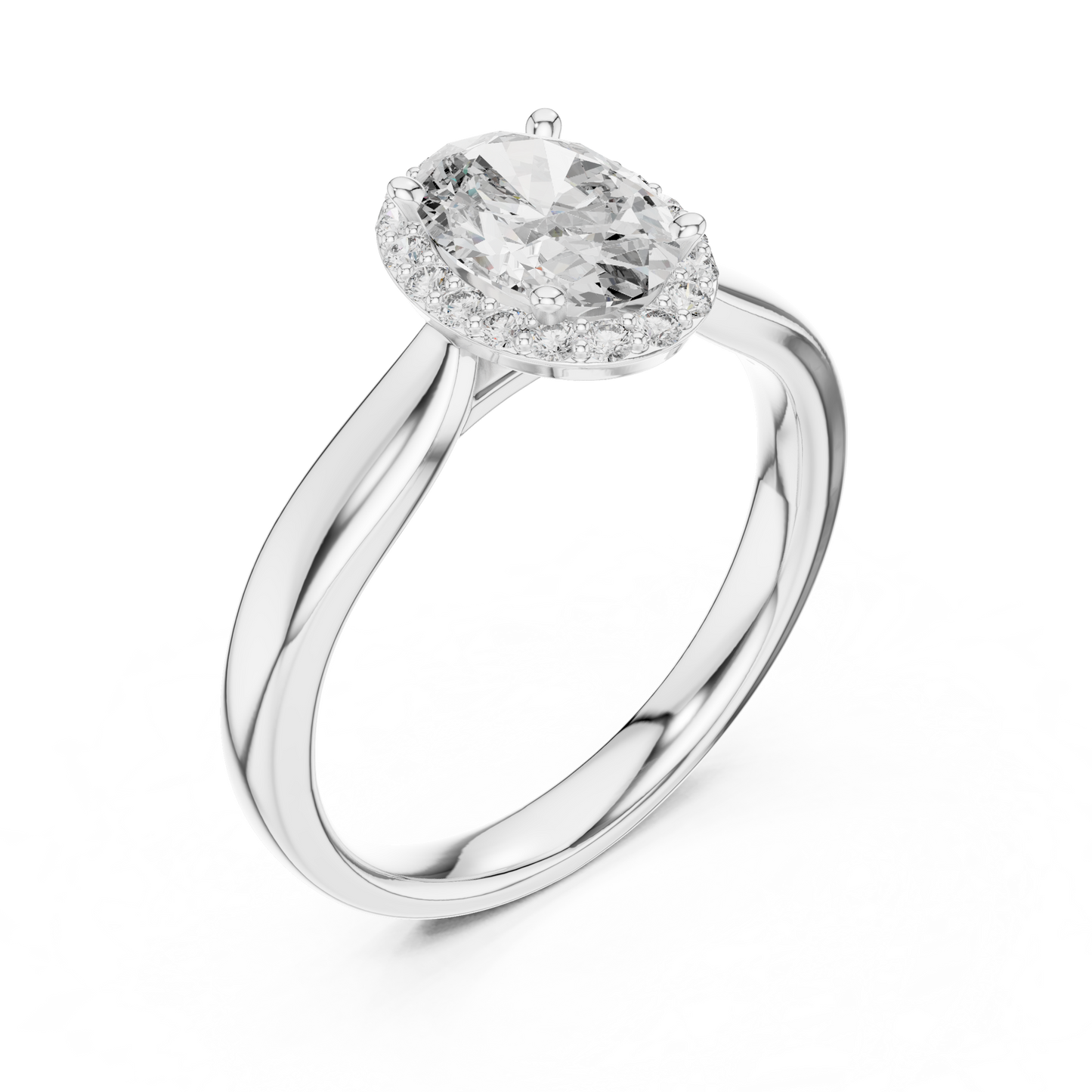 0.70Ct Oval Halo Engagement Ring – Twist Shank Band, Lab-Grown Diamond, Dainty Gold Proposal Ring