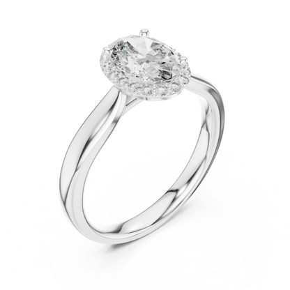 0.70Ct Oval Halo Engagement Ring – Twist Shank Band, Lab-Grown Diamond, Dainty Gold Proposal Ring