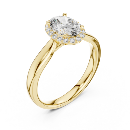 0.70Ct Oval Halo Engagement Ring – Twist Shank Band, Lab-Grown Diamond, Dainty Gold Proposal Ring