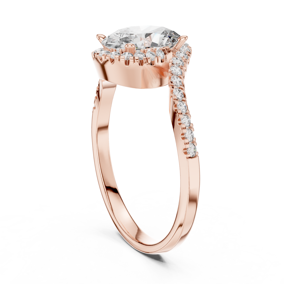 On-hand model view showing 14K Gold Oval Lab Diamond Engagement Ring worn elegantly on female ring finger under bright studio lighting for engagement inspiration.

