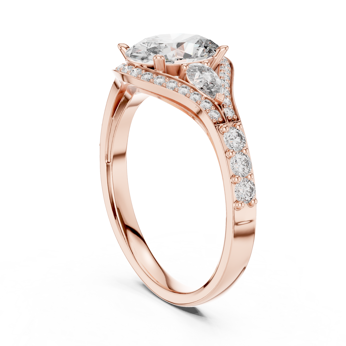 1.00CtUnique Oval Engagement Ring for Women • Three Stone Pear Accent Ring • Classic Gold  Jewelry