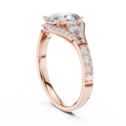 1.00CtUnique Oval Engagement Ring for Women • Three Stone Pear Accent Ring • Classic Gold  Jewelry