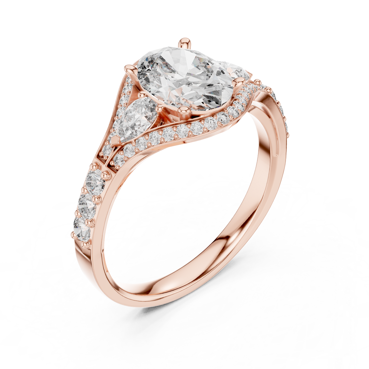 1.00CtUnique Oval Engagement Ring for Women • Three Stone Pear Accent Ring • Classic Gold  Jewelry