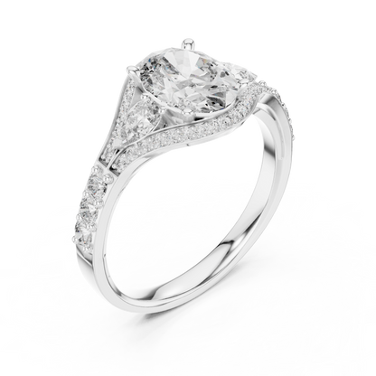 1.00CtUnique Oval Engagement Ring for Women • Three Stone Pear Accent Ring • Classic Gold  Jewelry