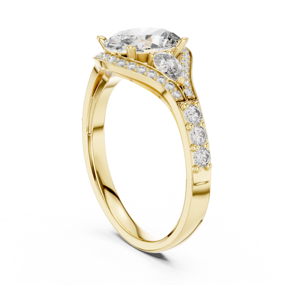 1.00CtUnique Oval Engagement Ring for Women • Three Stone Pear Accent Ring • Classic Gold  Jewelry