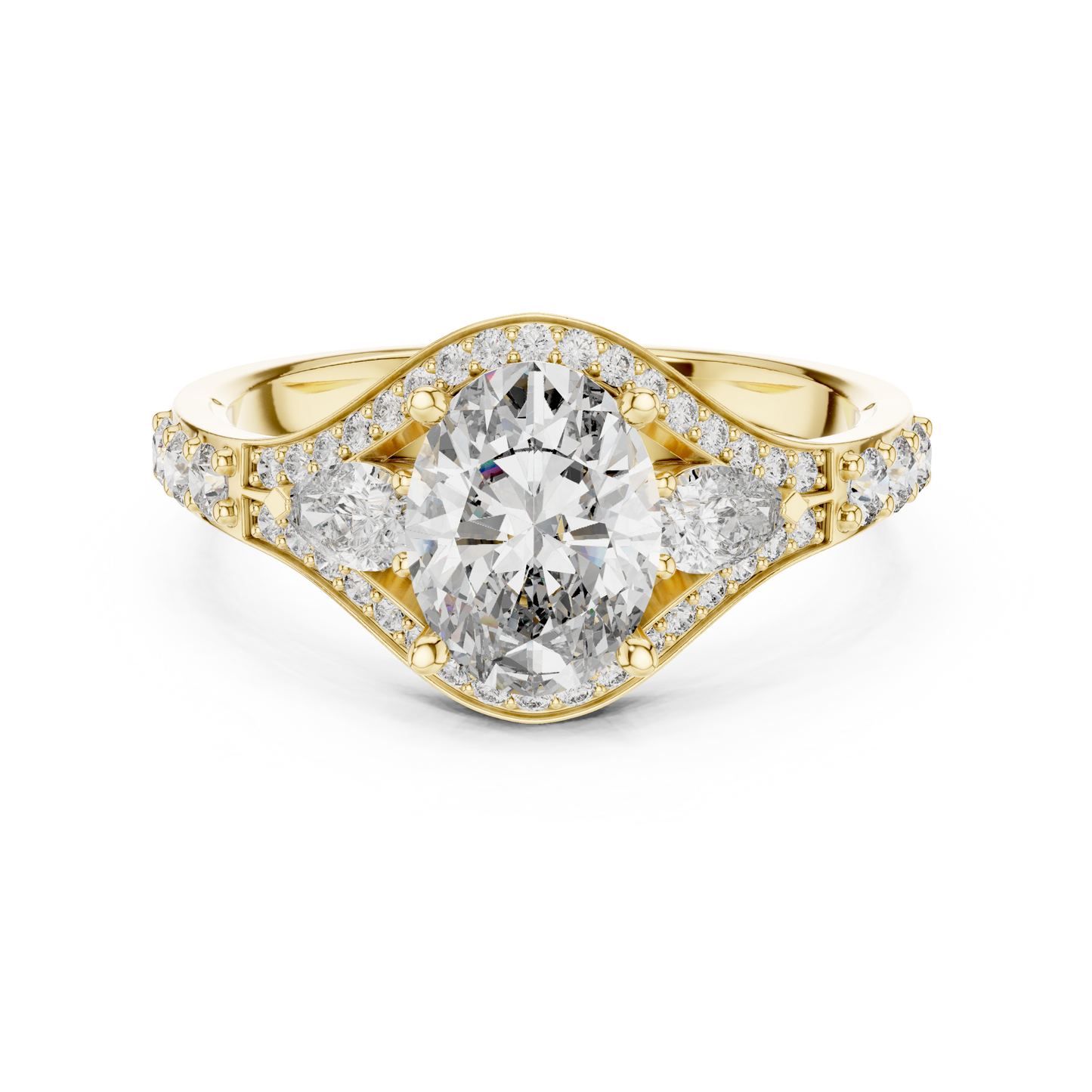 1.00CtUnique Oval Engagement Ring for Women • Three Stone Pear Accent Ring • Classic Gold  Jewelry