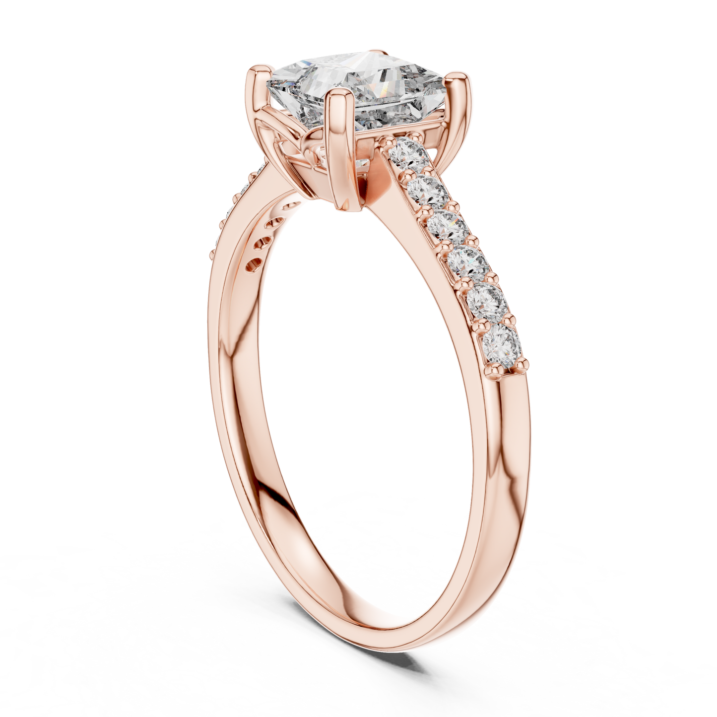 1.00CtPrincess-Cut Diamond Engagement Ring - Polished Rose Gold Ring with Micro Accent Diamonds