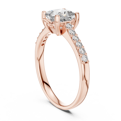 1.00CtPrincess-Cut Diamond Engagement Ring - Polished Rose Gold Ring with Micro Accent Diamonds