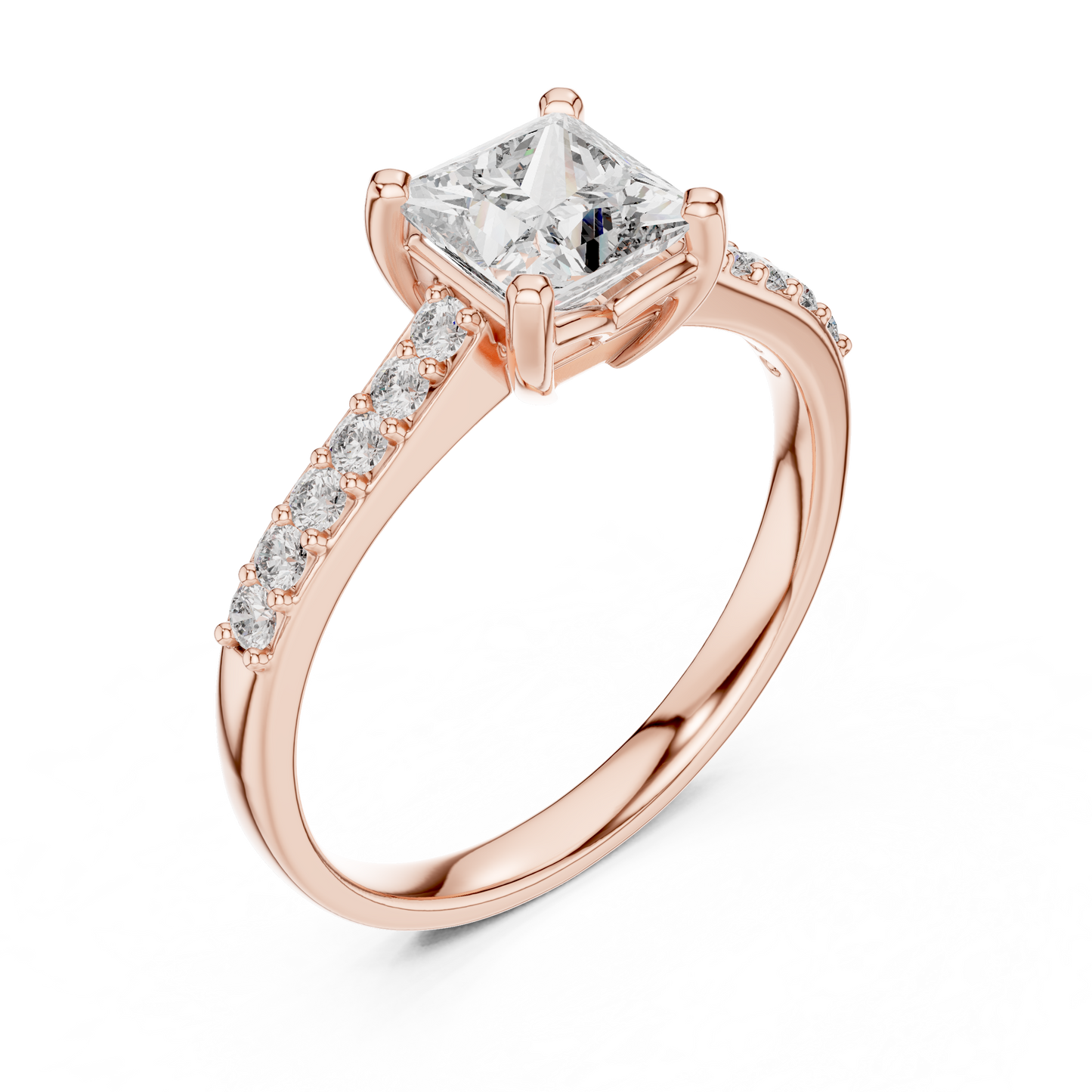 1.00CtPrincess-Cut Diamond Engagement Ring - Polished Rose Gold Ring with Micro Accent Diamonds