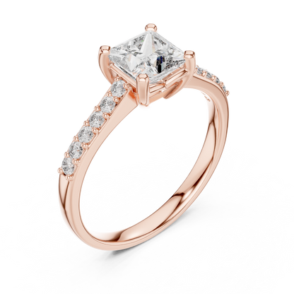 1.00CtPrincess-Cut Diamond Engagement Ring - Polished Rose Gold Ring with Micro Accent Diamonds